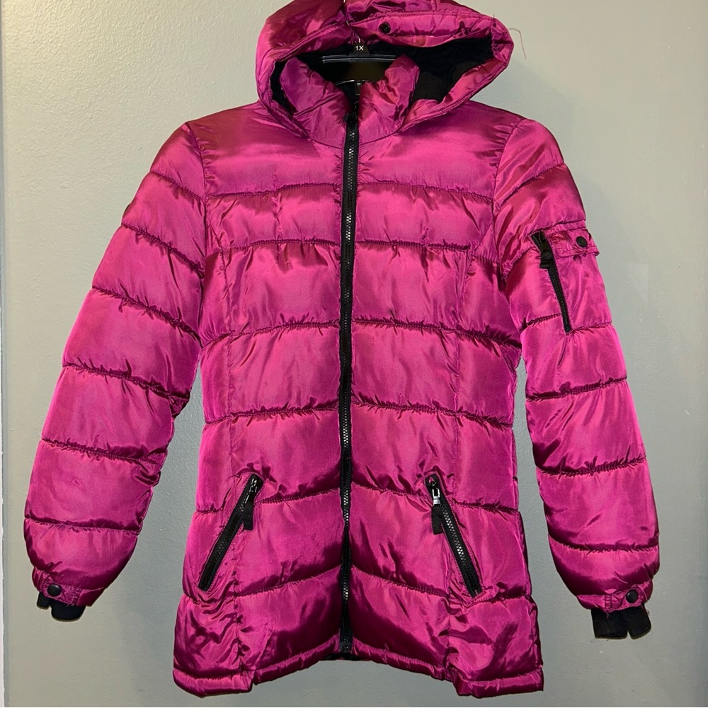 Live JUSTICE girls Maroon Puffer Coat Jacket  with Hood size XL 16/18